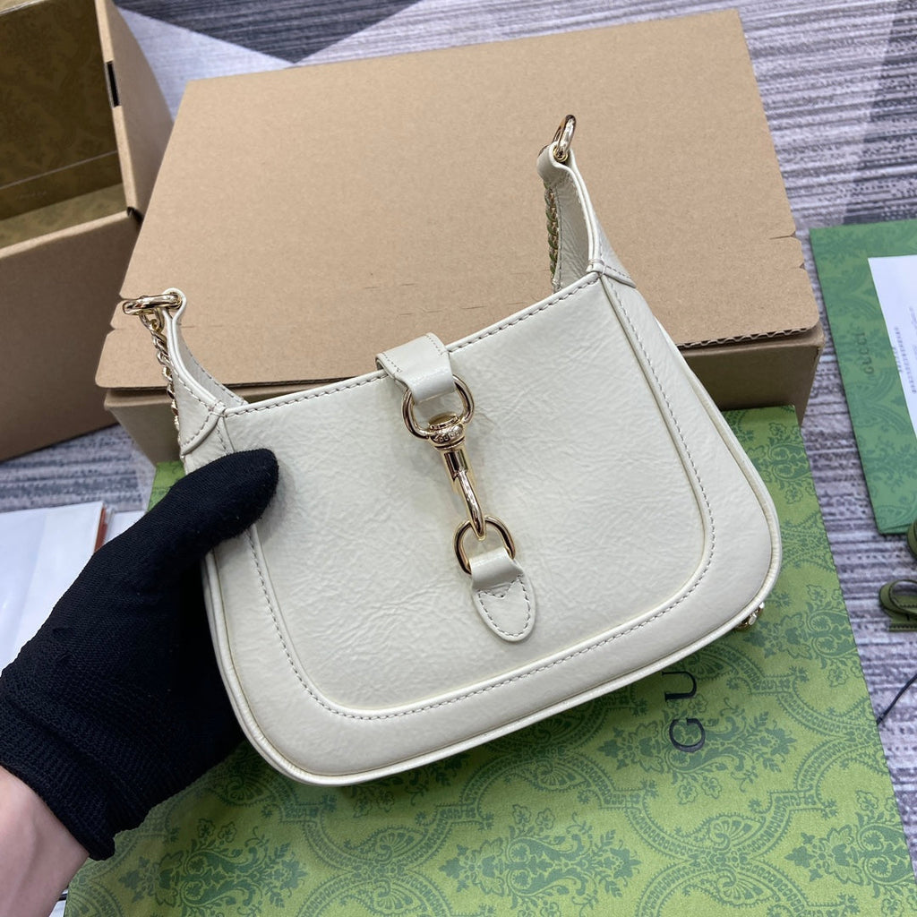 Gucci Jackie Notte Mini Bag 19 in White Cracked Lacquer Calfskin Gold Hardware