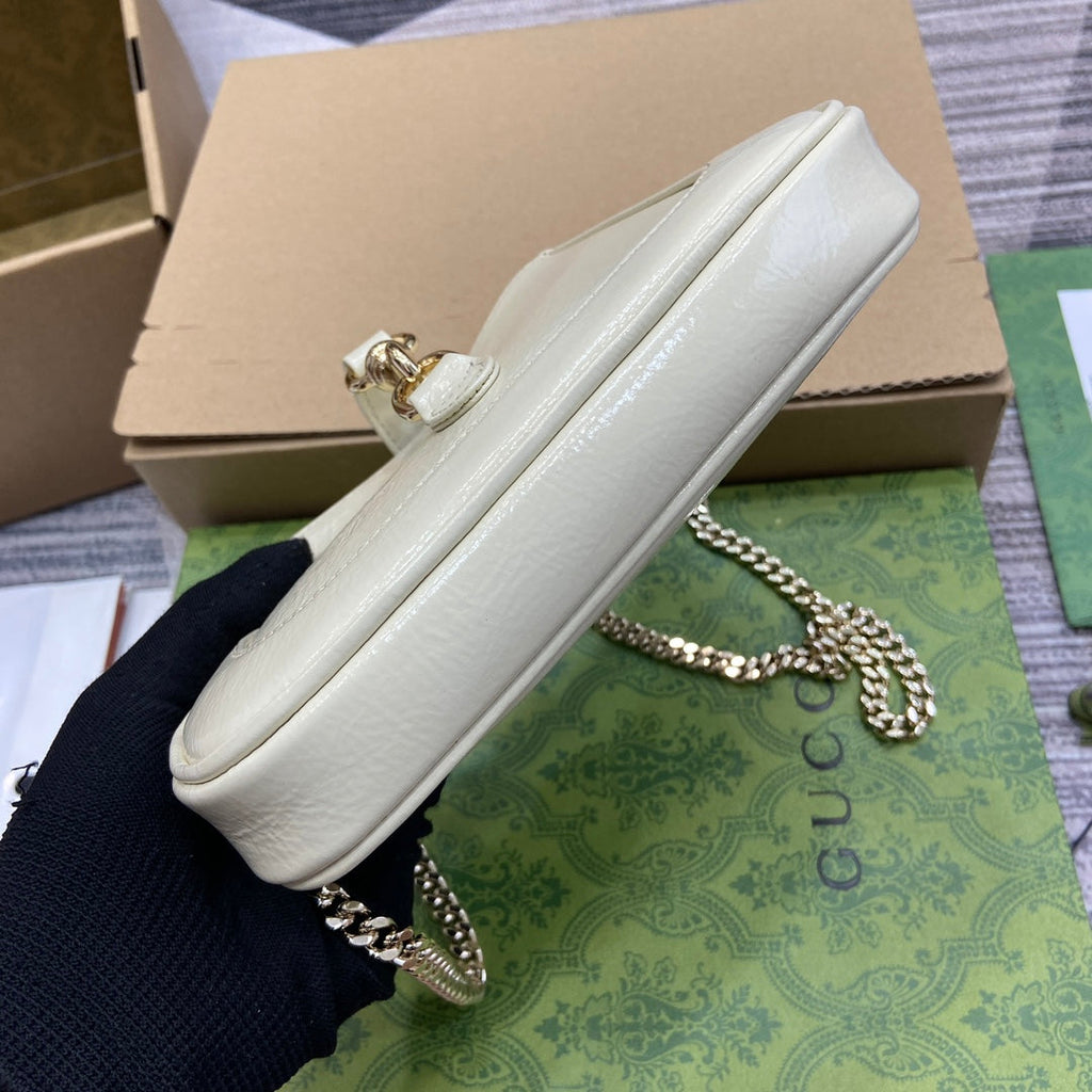 Gucci Jackie Notte Mini Bag 19 in White Cracked Lacquer Calfskin Gold Hardware