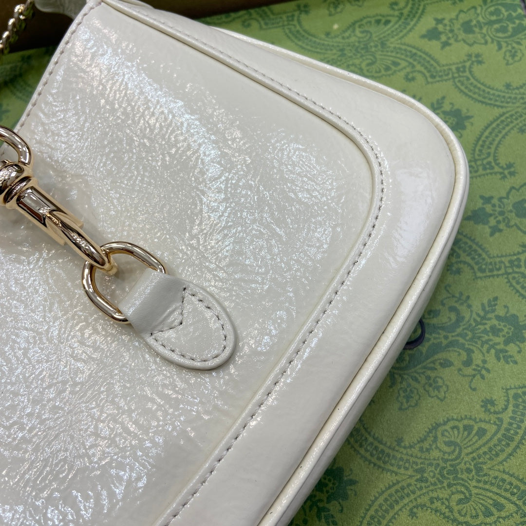 Gucci Jackie Notte Mini Bag 19 in White Cracked Lacquer Calfskin Gold Hardware