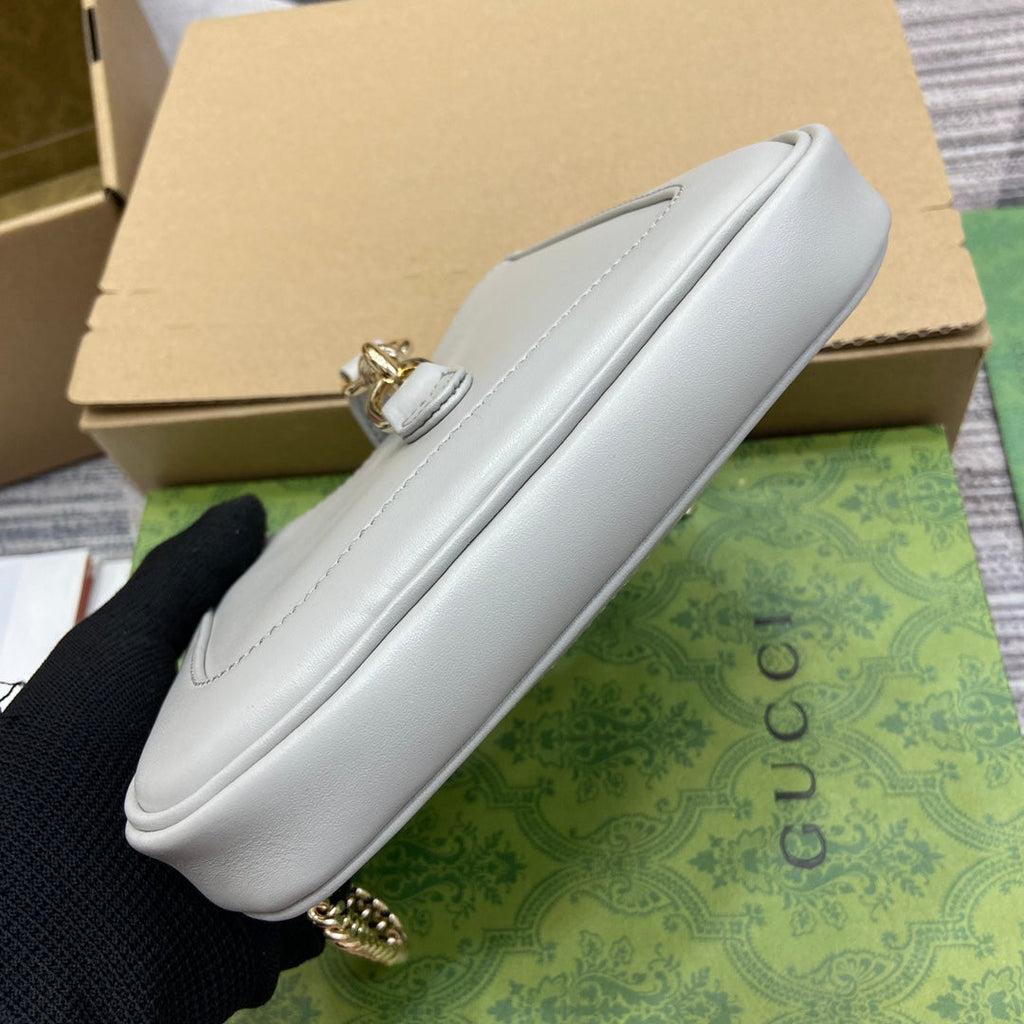 Gucci Jackie Notte Mini Bag 19 in White Calfskin Gold Hardware