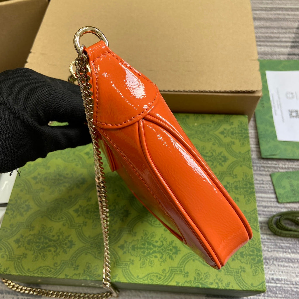 Gucci Jackie Notte Mini Bag 19 in Orange Cracked Lacquer Calfskin Gold Hardware