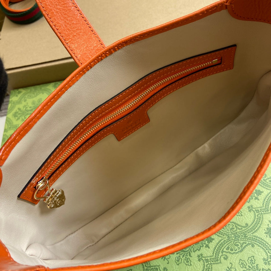 Gucci Jackie Small Shoulder Bag 27 in Orange Cracked Lacquer Calfskin Gold Hardware