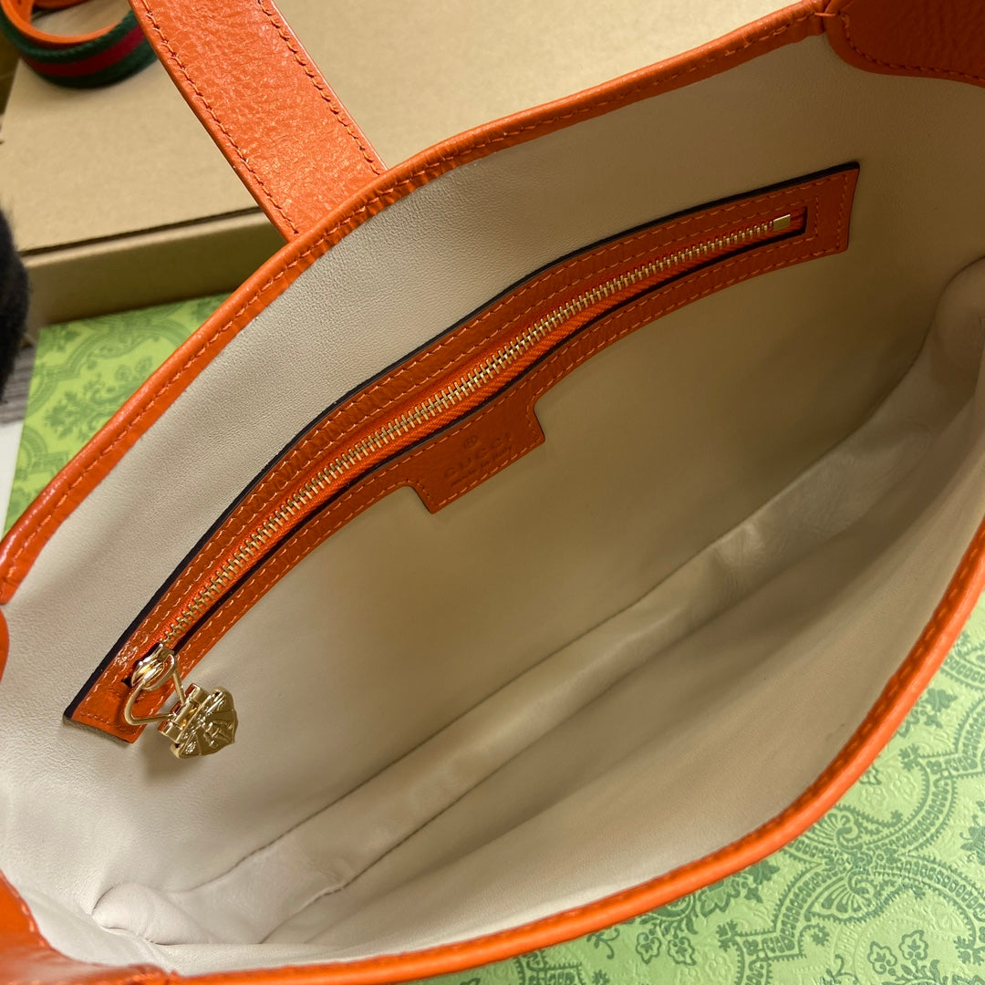 Gucci Jackie Small Shoulder Bag 27 in Orange Cracked Lacquer Calfskin Gold Hardware