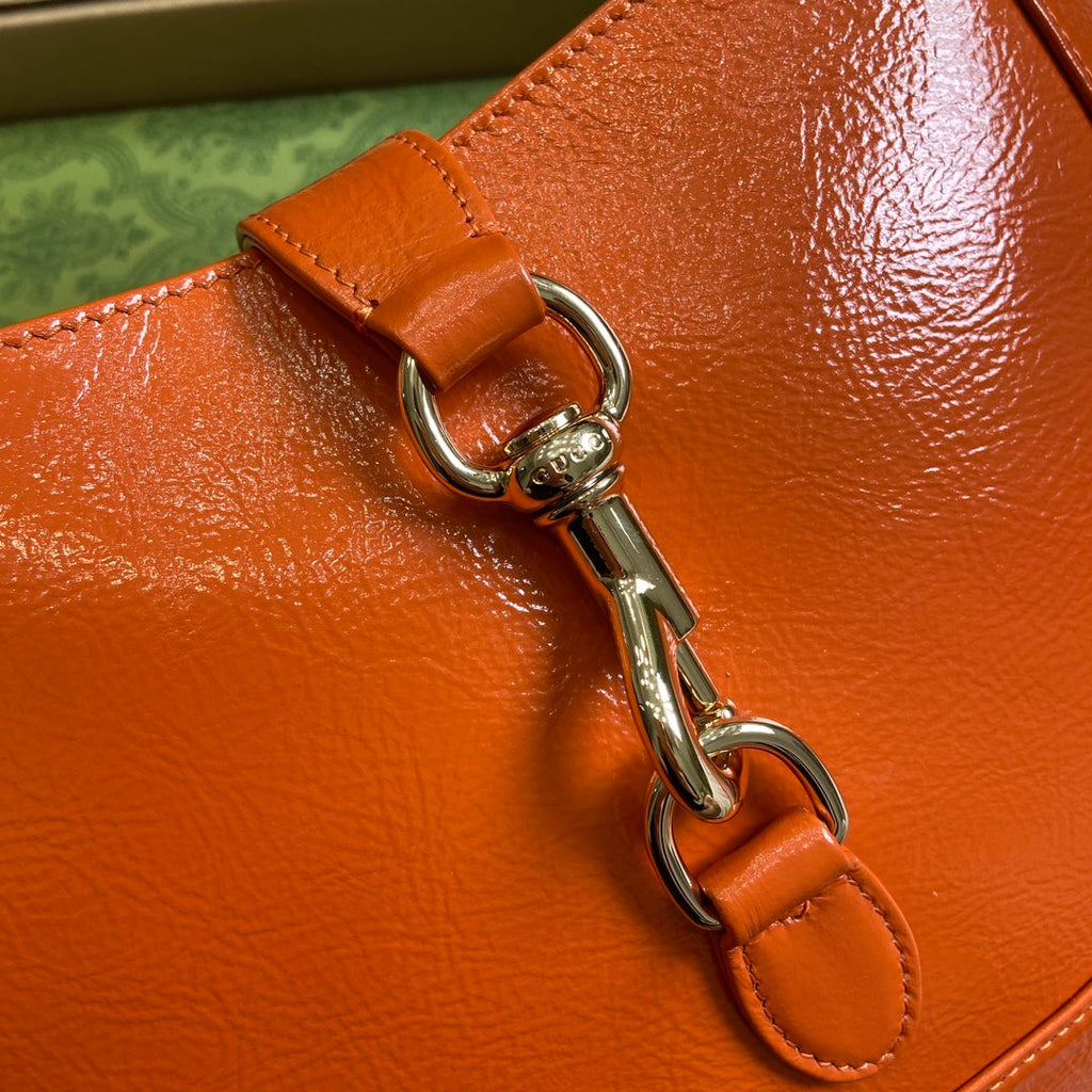 Gucci Jackie Small Shoulder Bag 27 in Orange Cracked Lacquer Calfskin Gold Hardware