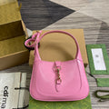 Gucci Jackie Small Shoulder Bag 27 in Pink Cracked Lacquer Calfskin Gold Hardware