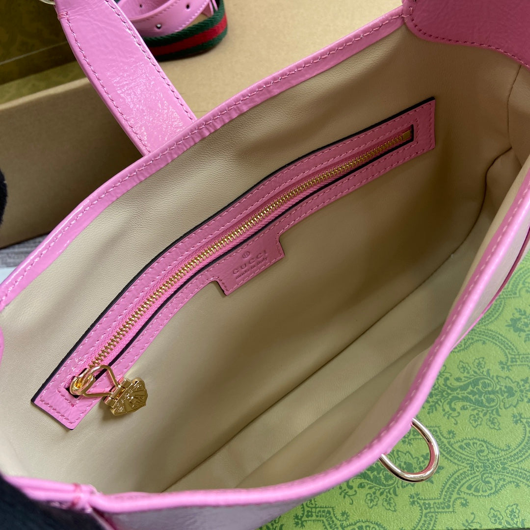 Gucci Jackie Small Shoulder Bag 27 in Pink Cracked Lacquer Calfskin Gold Hardware