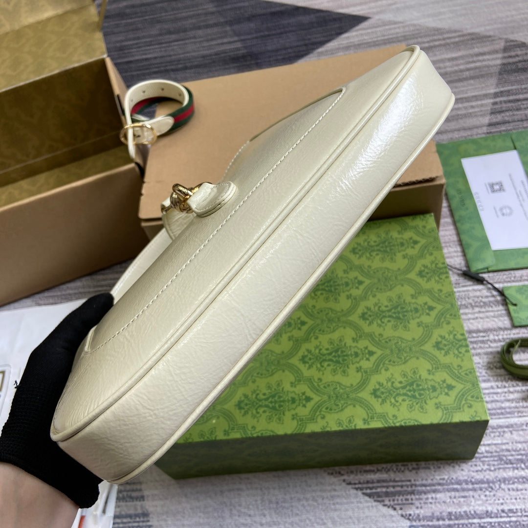 Gucci Jackie Small Shoulder Bag 27 in White Cracked Lacquer Calfskin Gold Hardware