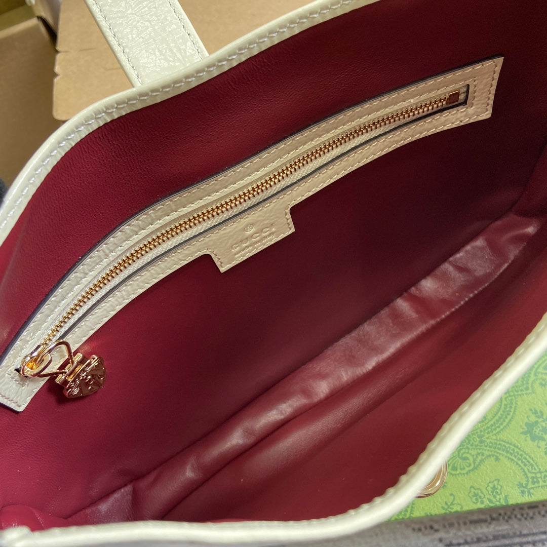 Gucci Jackie Small Shoulder Bag 27 in White Cracked Lacquer Calfskin Gold Hardware