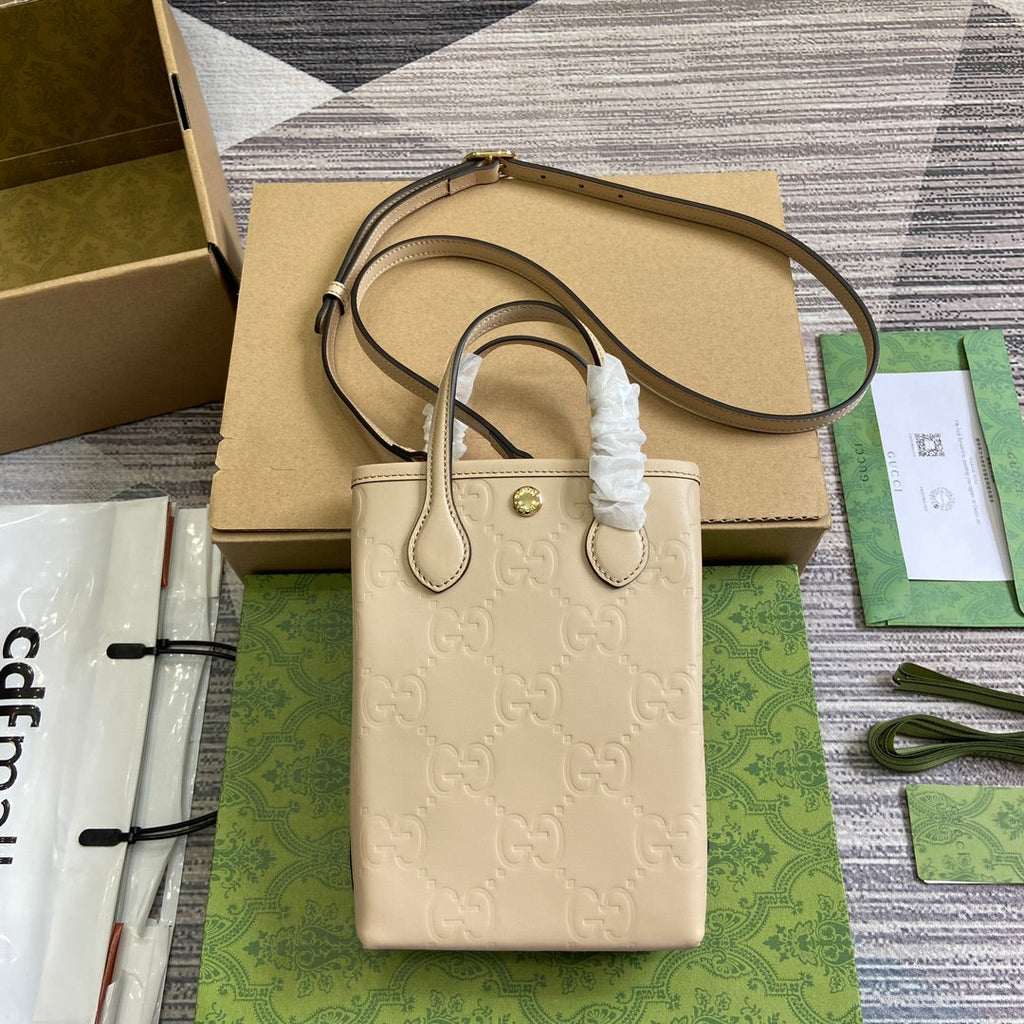 Gucci 20 Super Mini Bag with Strap in Beige Calfskin