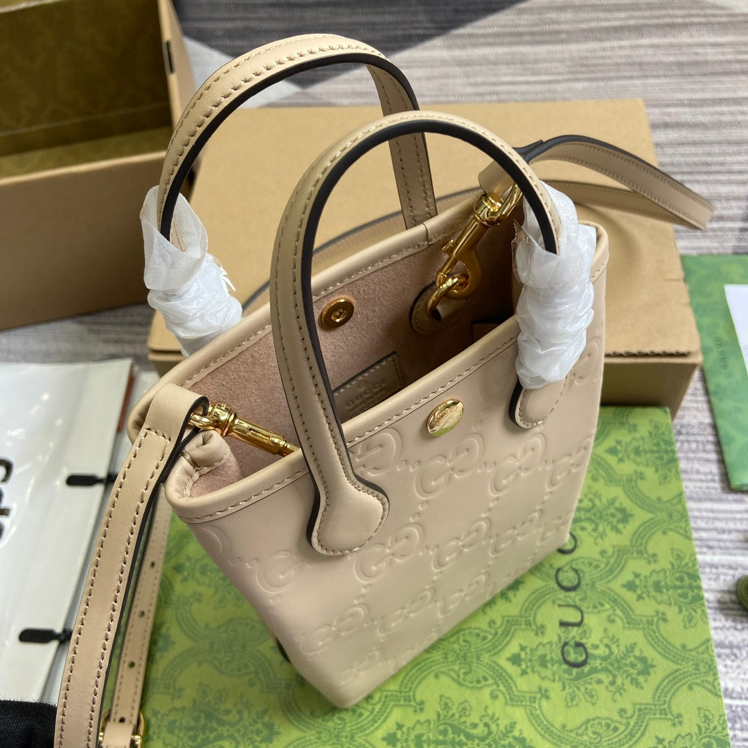 Gucci 20 Super Mini Bag with Strap in Beige Calfskin