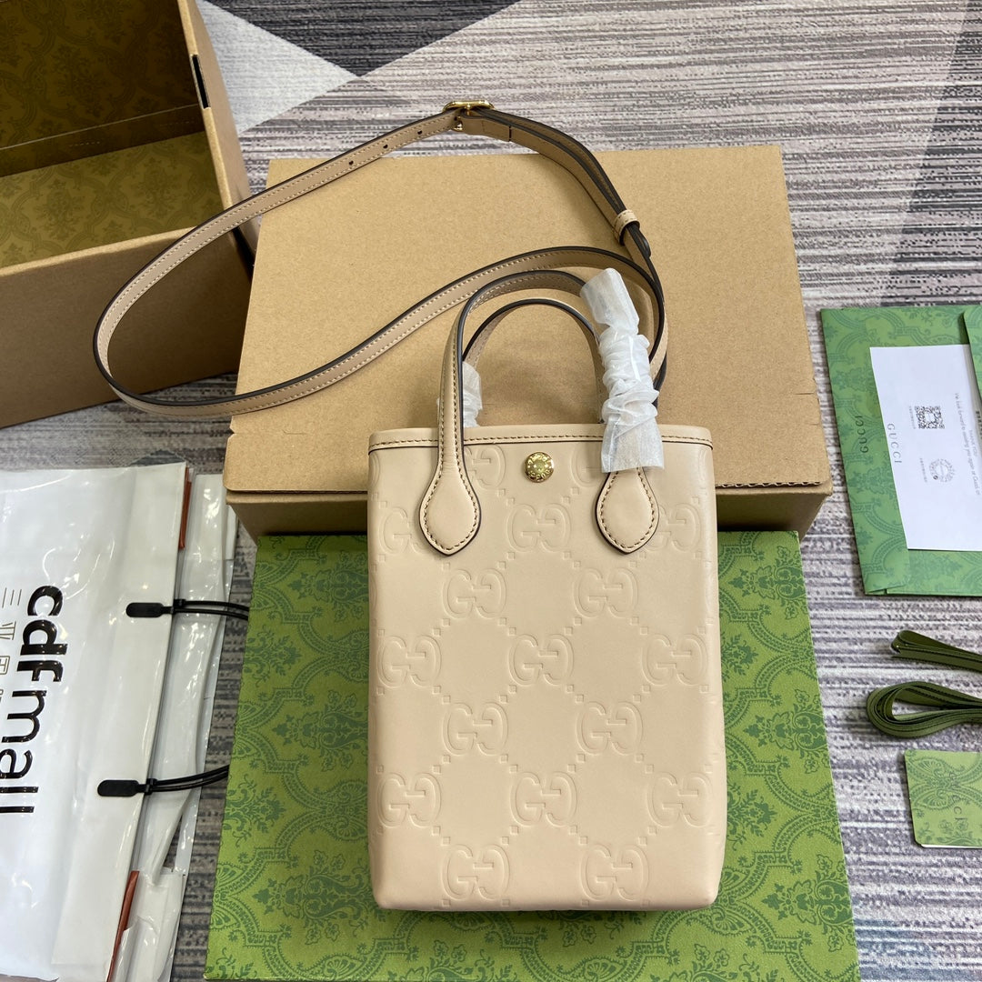 Gucci 20 Super Mini Bag with Strap in Beige Calfskin