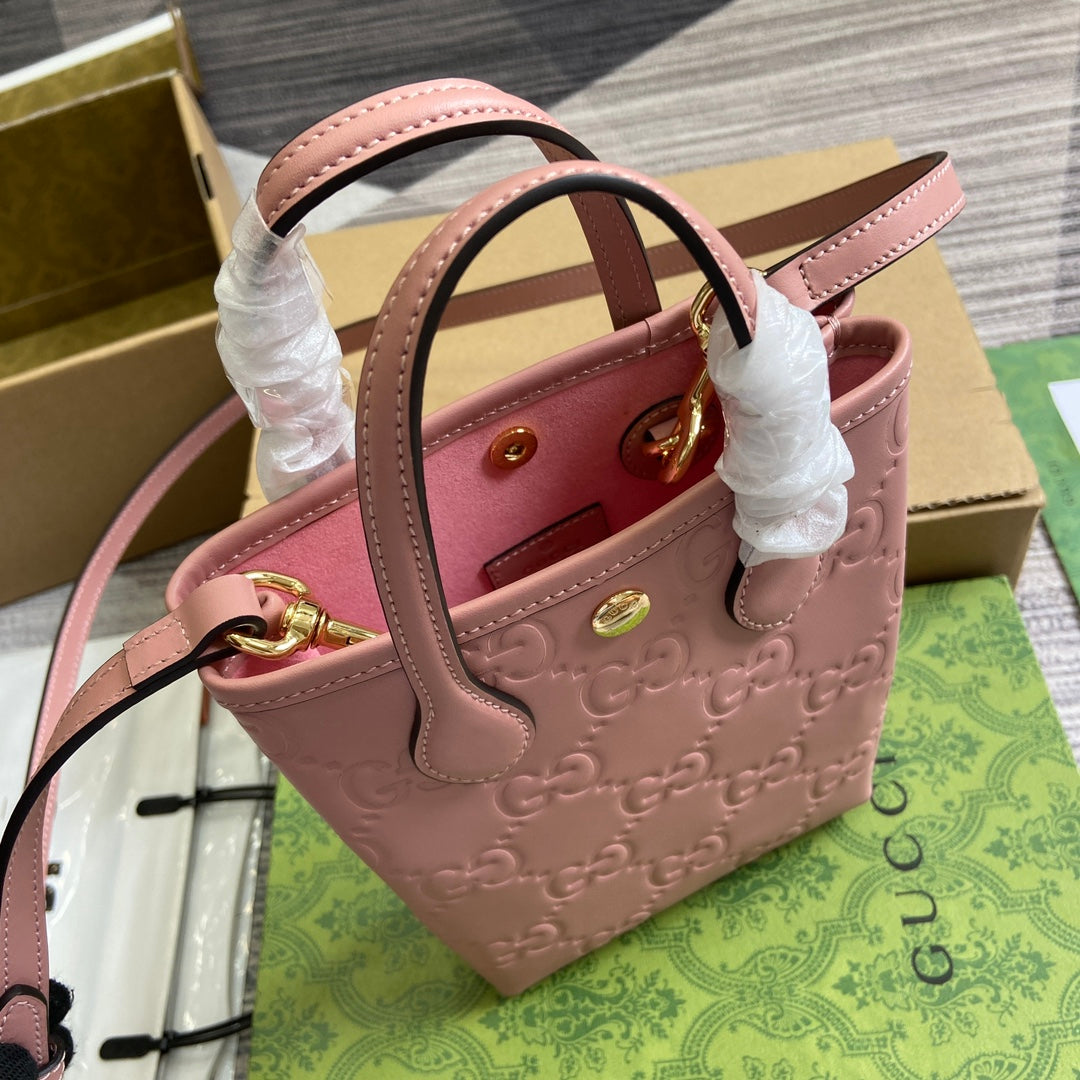 Gucci 20 Super Mini Bag with Strap in Light Pink Calfskin