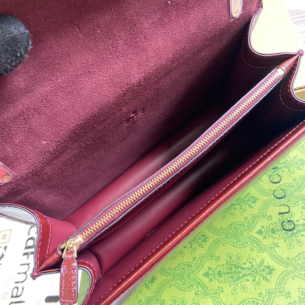 Gucci Dyonysus Small Shoulder Bag 28 in Wine Red Lacquer Embossed Calfskin Silver Hardware