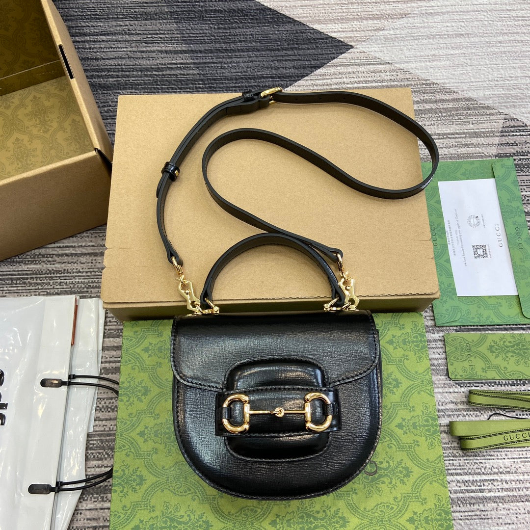 Gucci Horsebit 1955 Mini Top Handle Bag 18 in Black Calfskin Gold Hardware