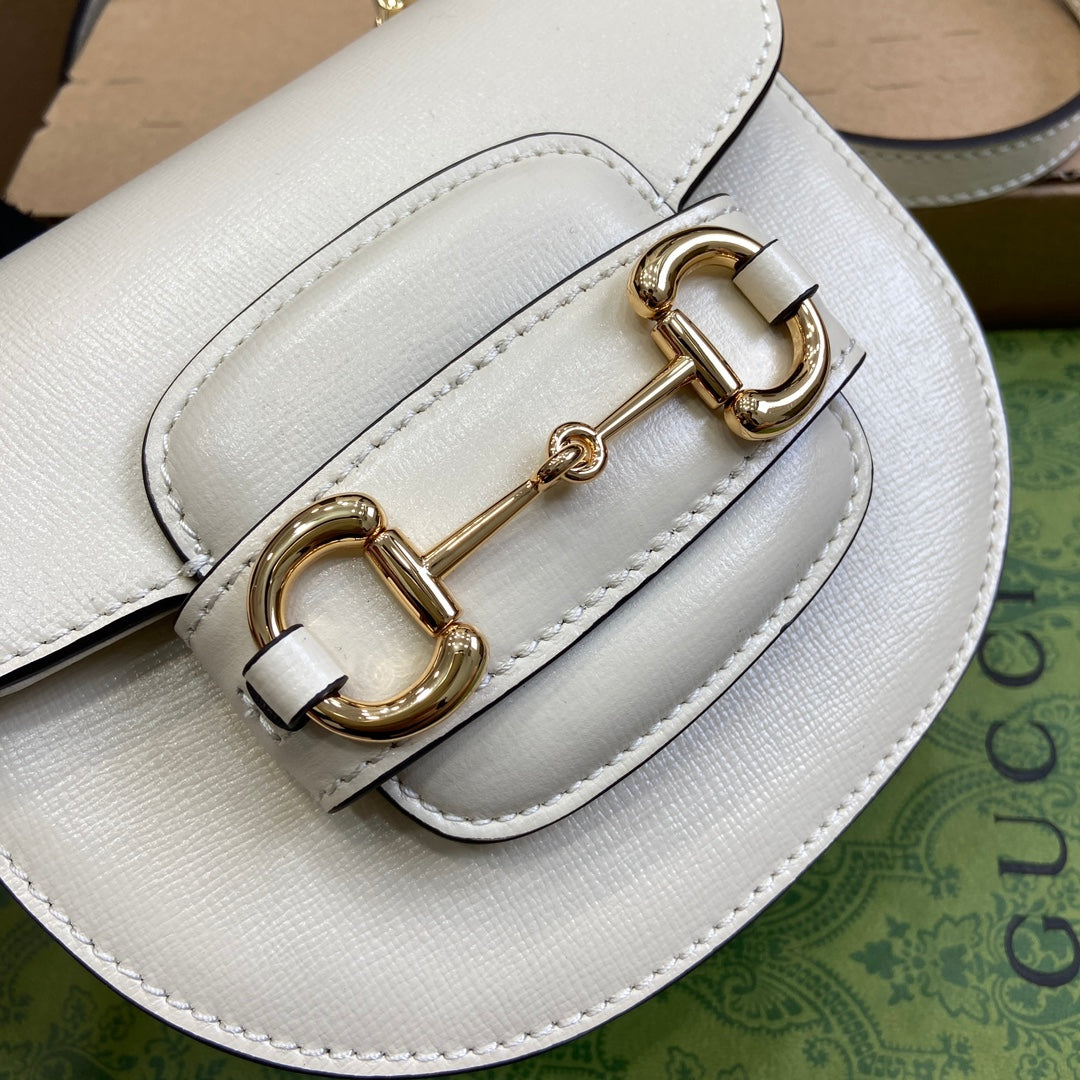 Gucci Horsebit 1955 Mini Top Handle Bag 18 in White Calfskin Gold Hardware