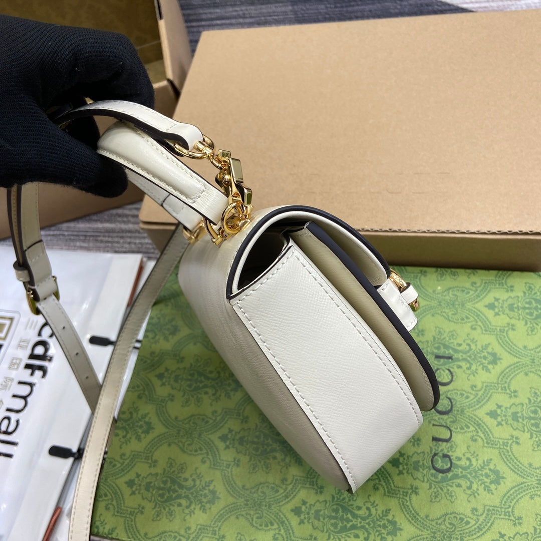 Gucci Horsebit 1955 Mini Top Handle Bag 18 in White Calfskin Gold Hardware