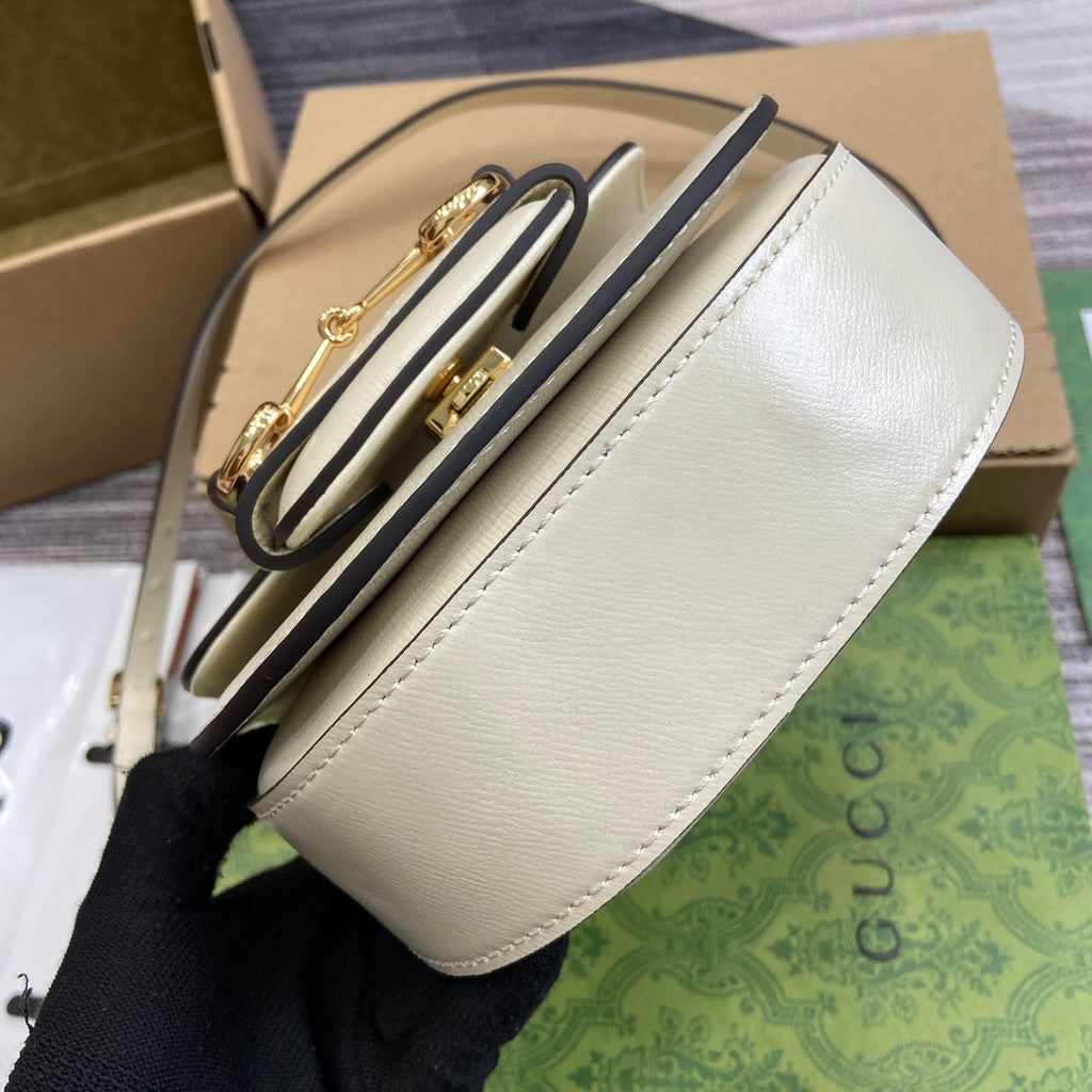 Gucci Horsebit 1955 Mini Top Handle Bag 18 in White Calfskin Gold Hardware