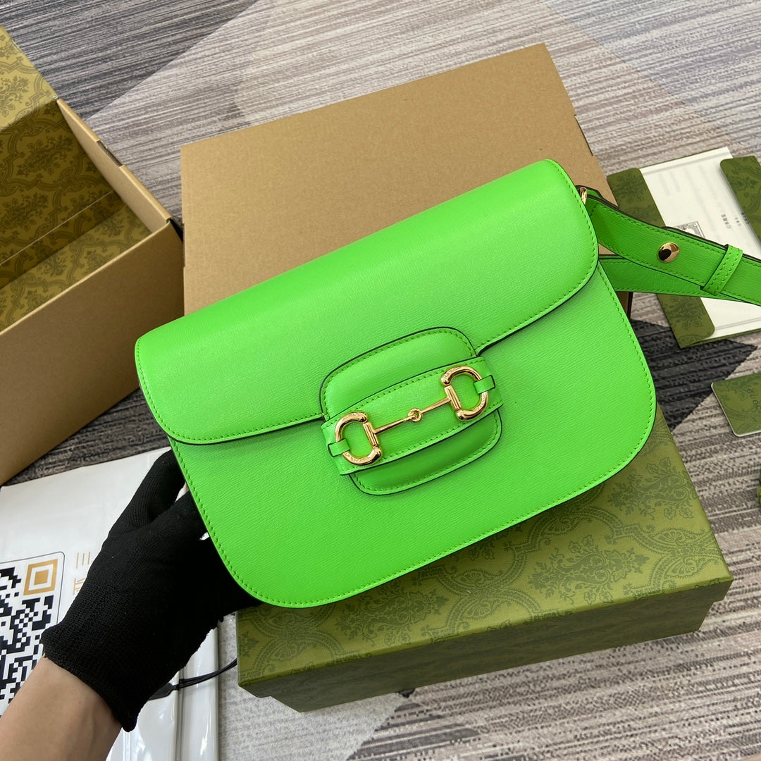 Gucci Horsebit 1955 Shoulder Bag 25 in Thyme Green Lambskin Gold Hardware