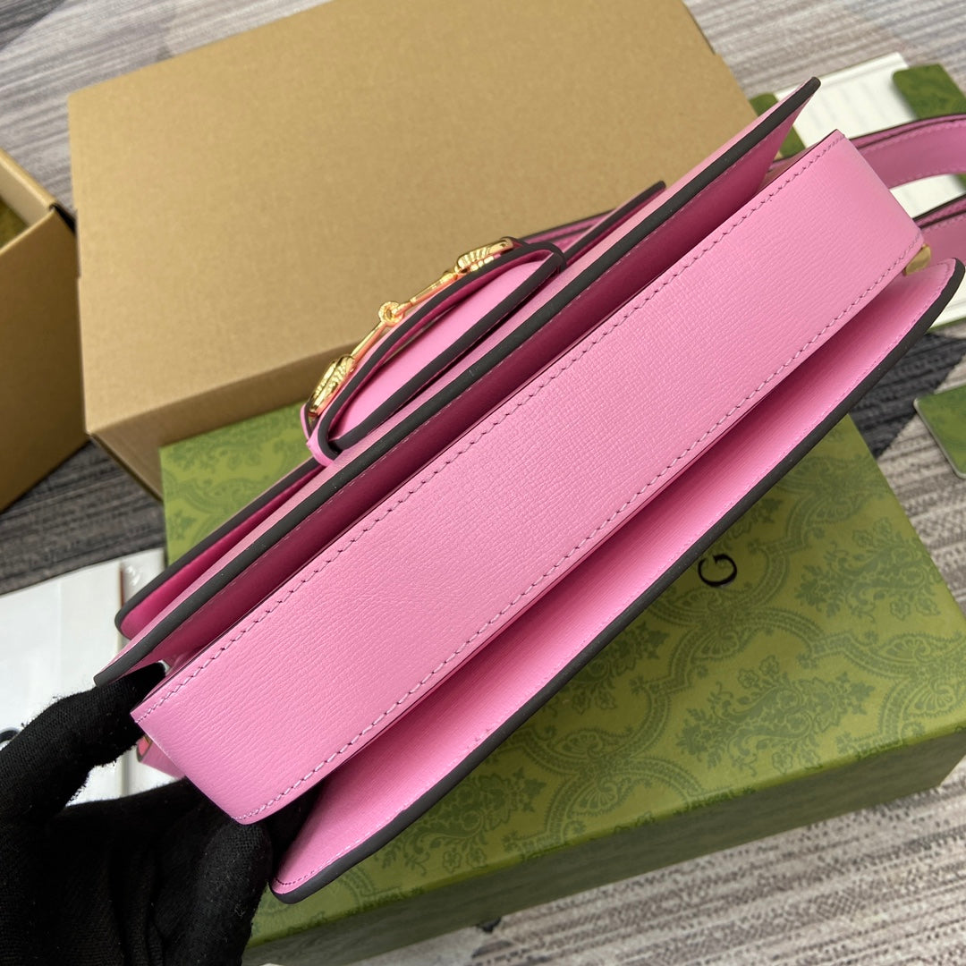 Gucci Horsebit 1955 Shoulder Bag 25 in Pink Lambskin Gold Hardware