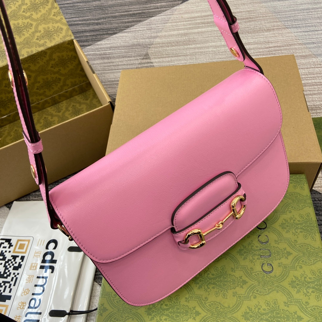 Gucci Horsebit 1955 Shoulder Bag 25 in Pink Lambskin Gold Hardware
