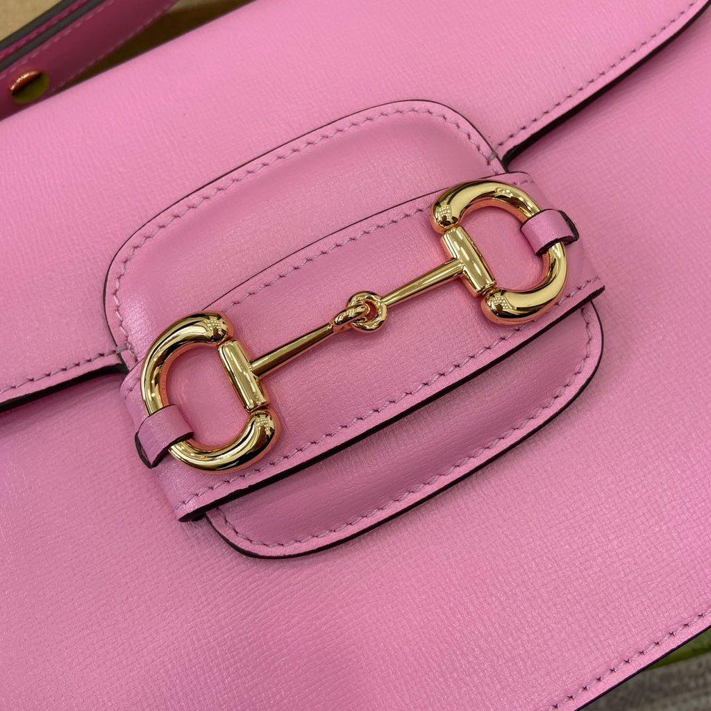 Gucci Horsebit 1955 Shoulder Bag 25 in Pink Lambskin Gold Hardware