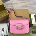 Gucci Horsebit 1955 Shoulder Bag 25 in Pink Lambskin Gold Hardware
