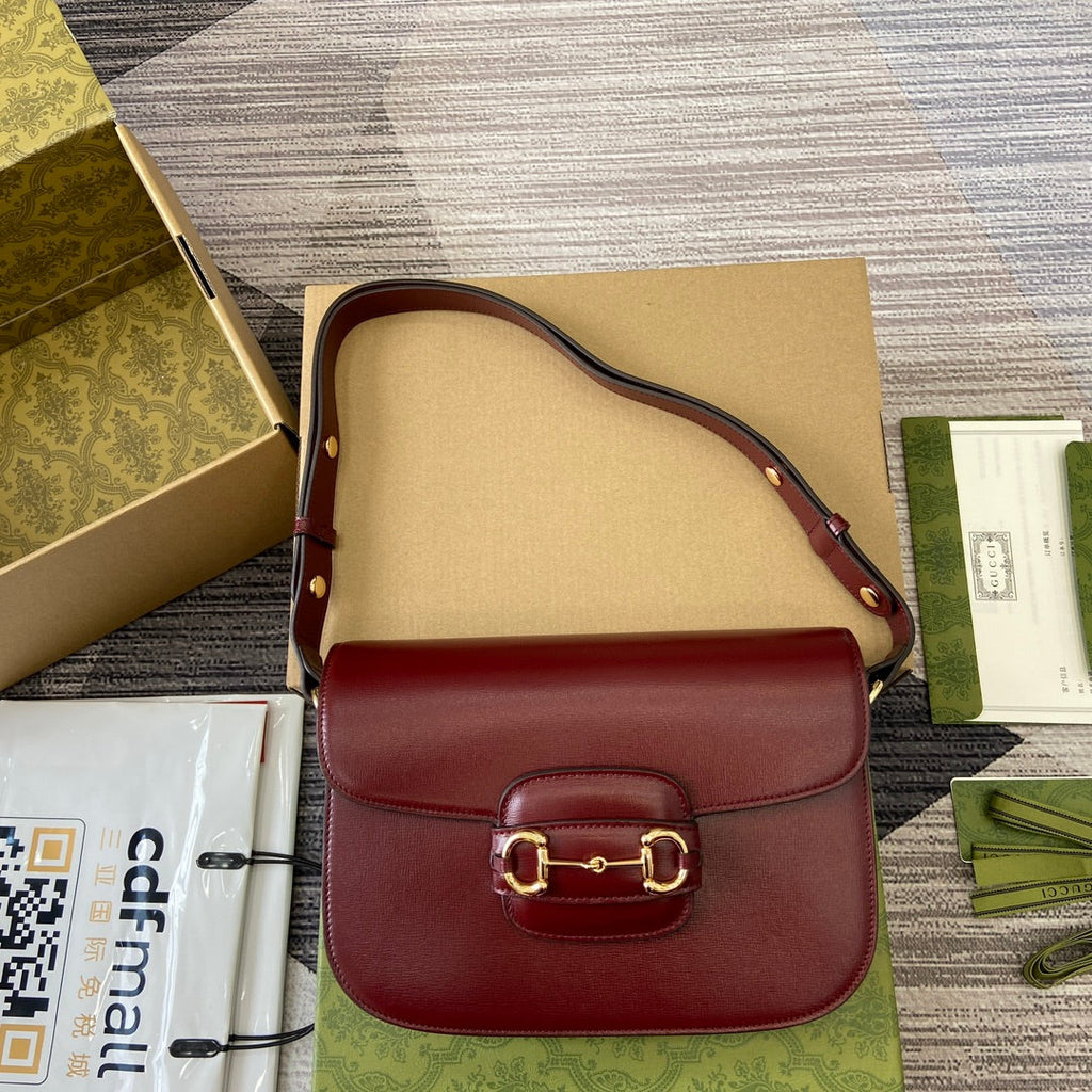 Gucci Horsebit 1955 Shoulder Bag 25 in Wine Red Lambskin Gold Hardware