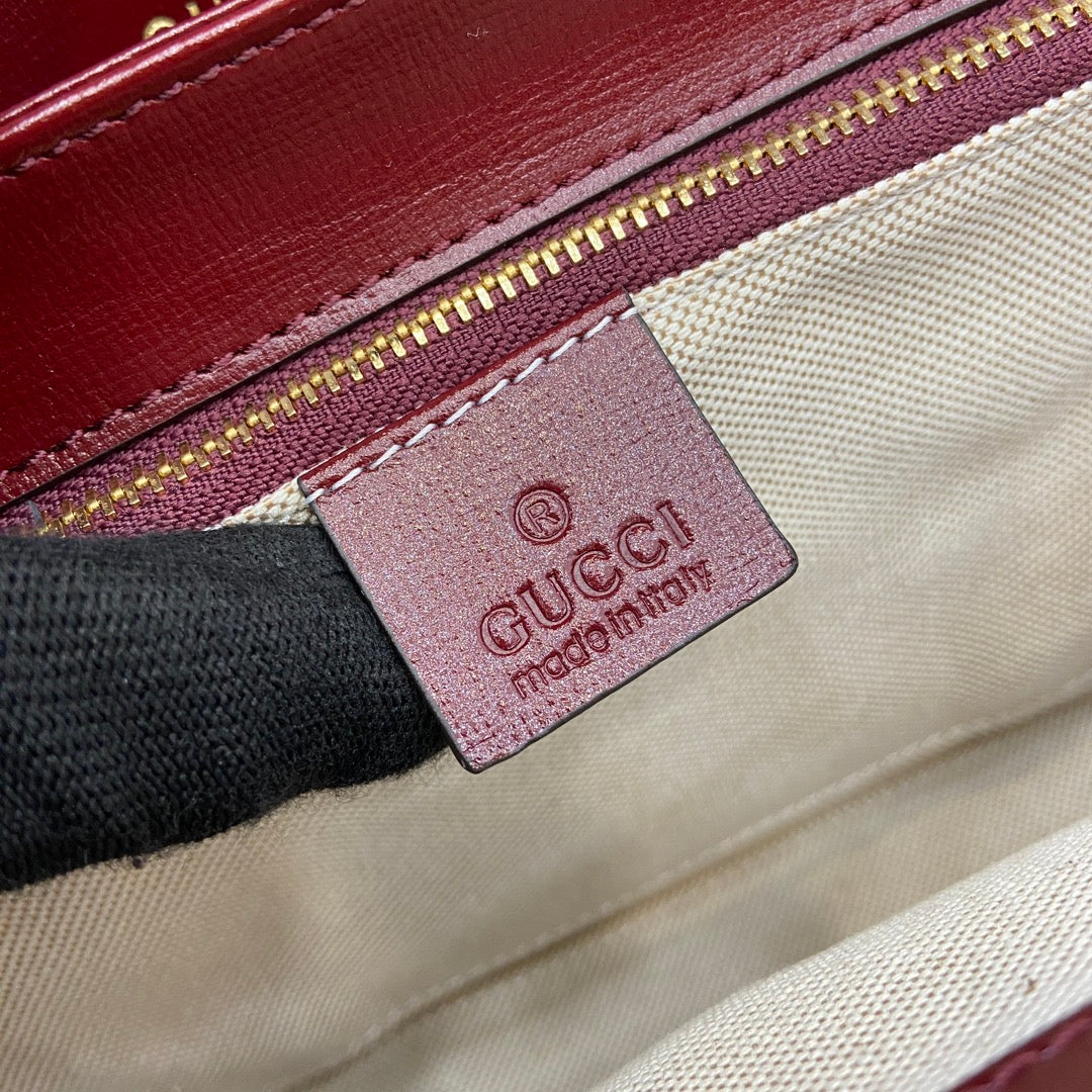 Gucci Horsebit 1955 Shoulder Bag 25 in Wine Red Lambskin Gold Hardware