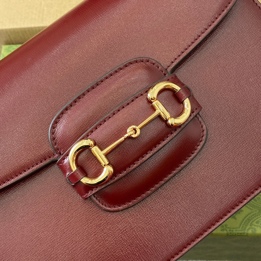 Gucci Horsebit 1955 Shoulder Bag 25 in Wine Red Lambskin Gold Hardware