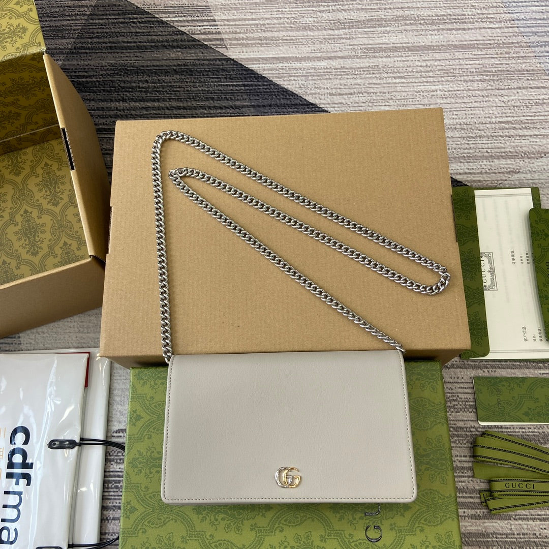 Gucci Marmont 20 Mini Chain Bag in White Calfskin