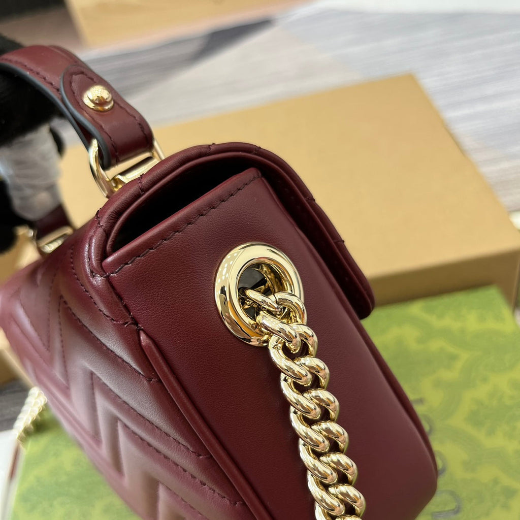 Gucci Marmont 13 Mini Top Handle Bag Rosso Ancora Red Calfskin
