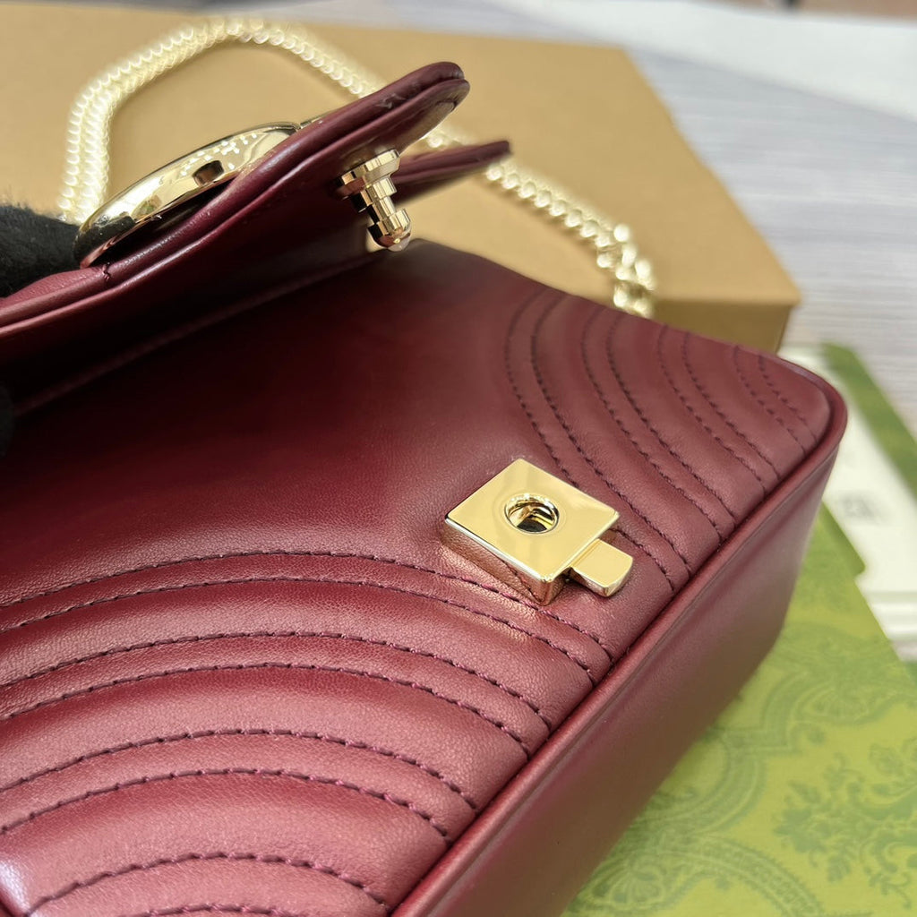 Gucci Marmont 13 Mini Top Handle Bag Rosso Ancora Red Calfskin
