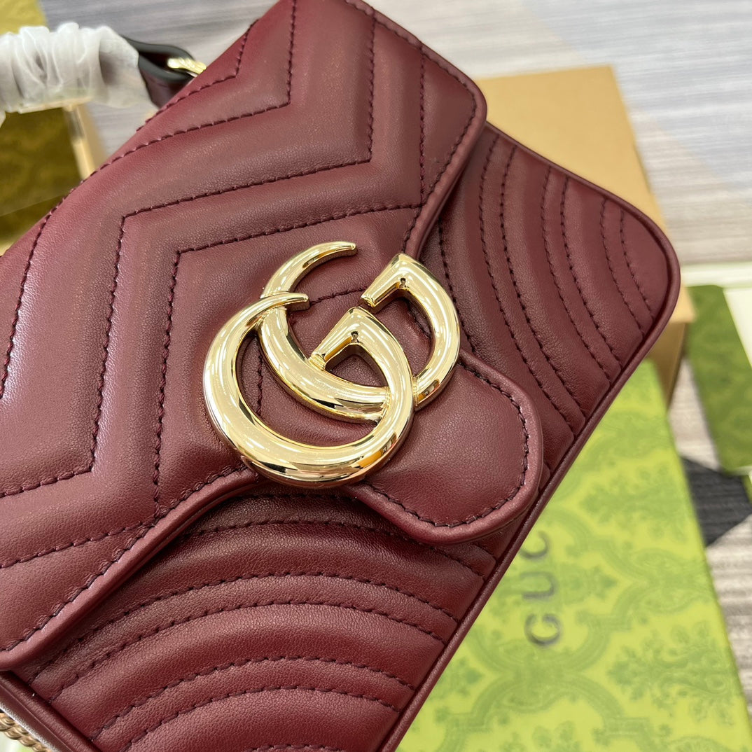 Gucci Marmont 13 Mini Top Handle Bag Rosso Ancora Red Calfskin