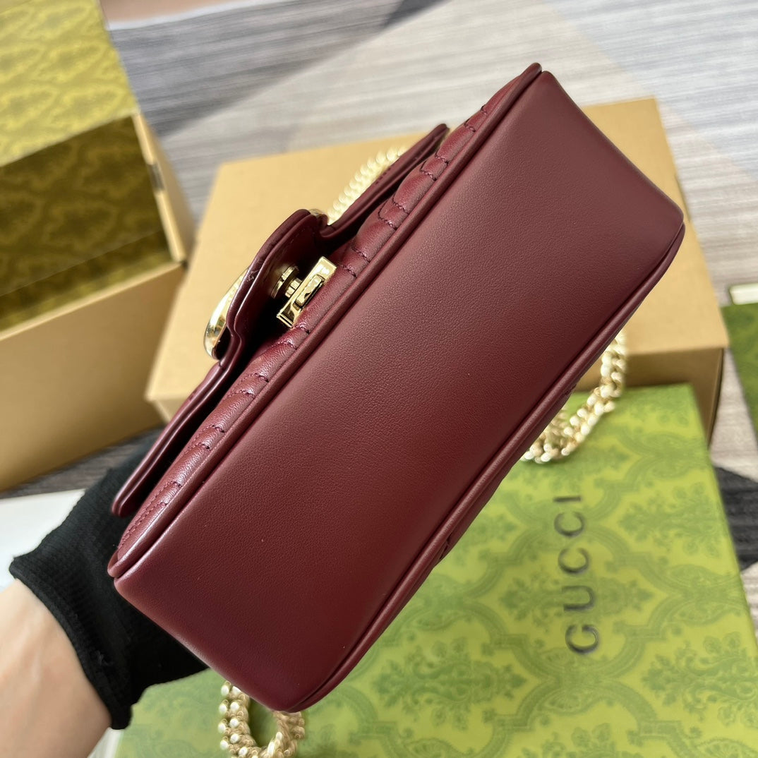 Gucci Marmont 13 Mini Top Handle Bag Rosso Ancora Red Calfskin