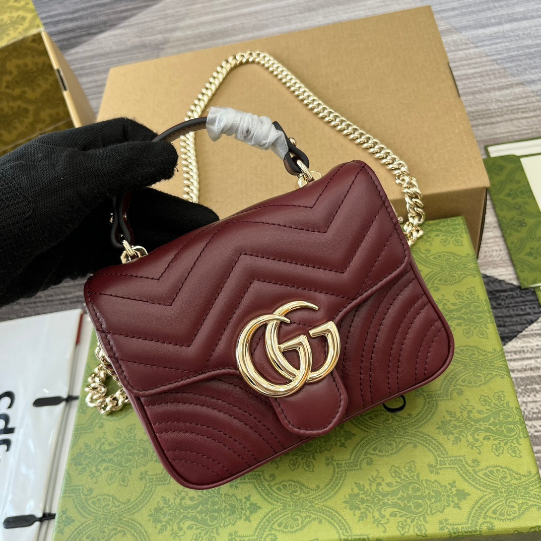 Gucci Marmont 13 Mini Top Handle Bag Rosso Ancora Red Calfskin