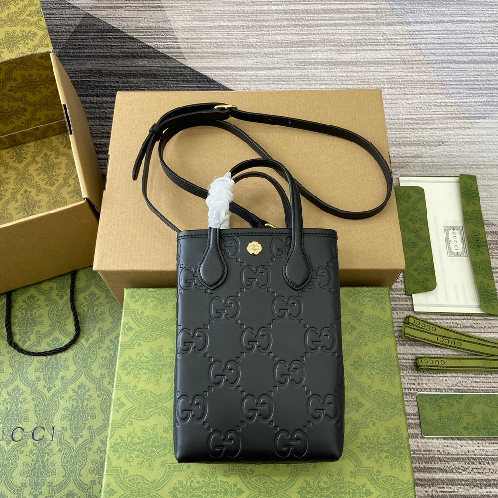 Gucci 20 Super Mini Bag with Strap in Black Calfskin