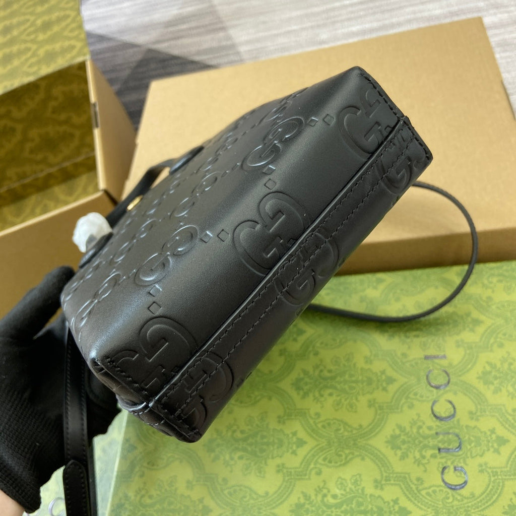 Gucci 20 Super Mini Bag with Strap in Black Calfskin