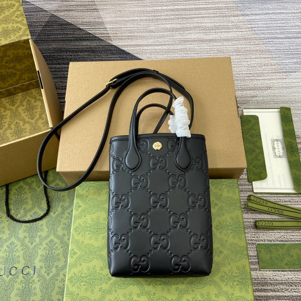 Gucci 20 Super Mini Bag with Strap in Black Calfskin