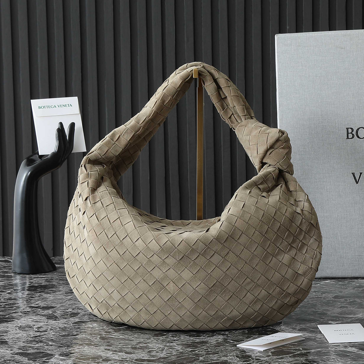 Bottega Veneta 25S Small Jodie 48 in Muted Taupe Suede Gold Hardware Bag