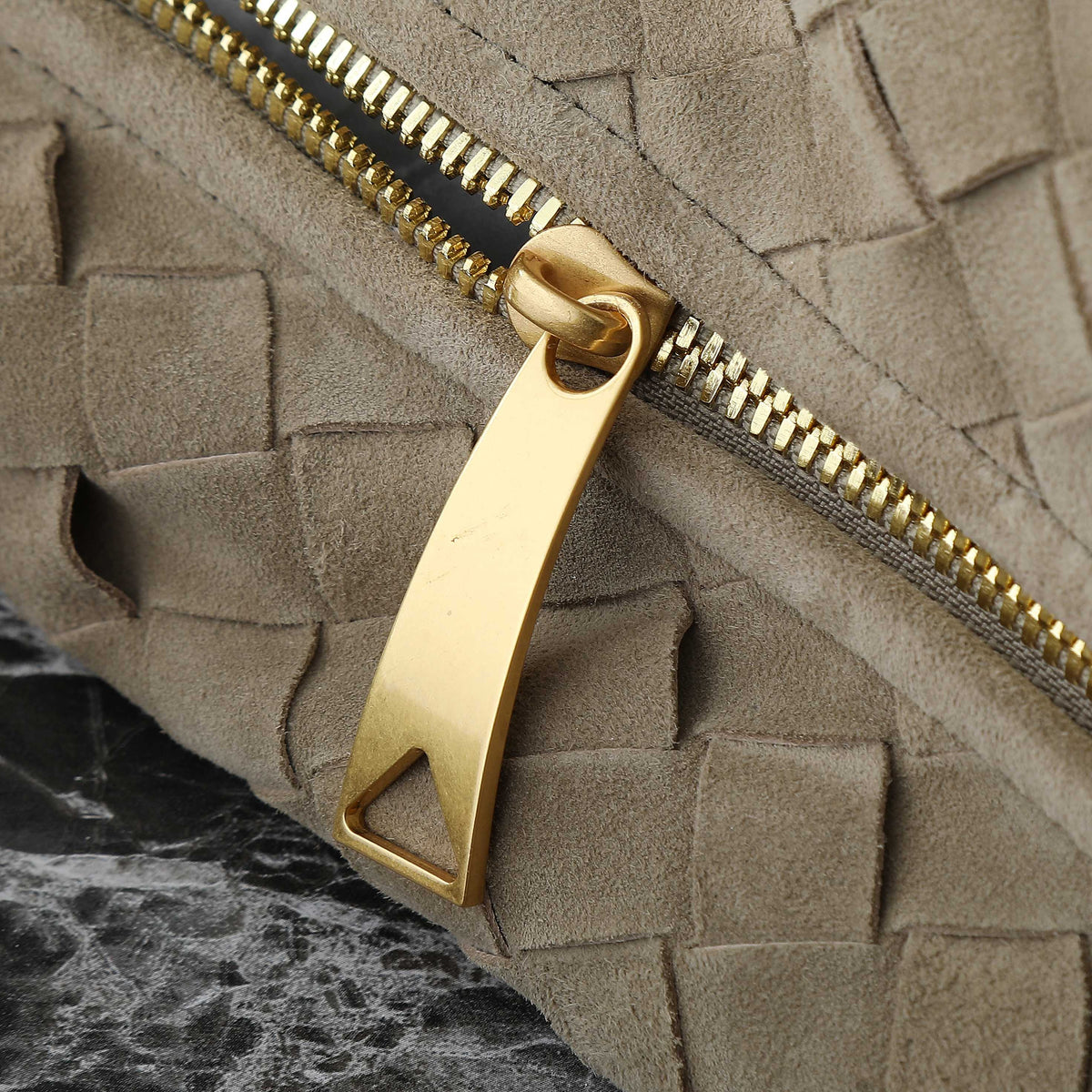 Bottega Veneta 25S Small Jodie 48 in Muted Taupe Suede Gold Hardware Bag