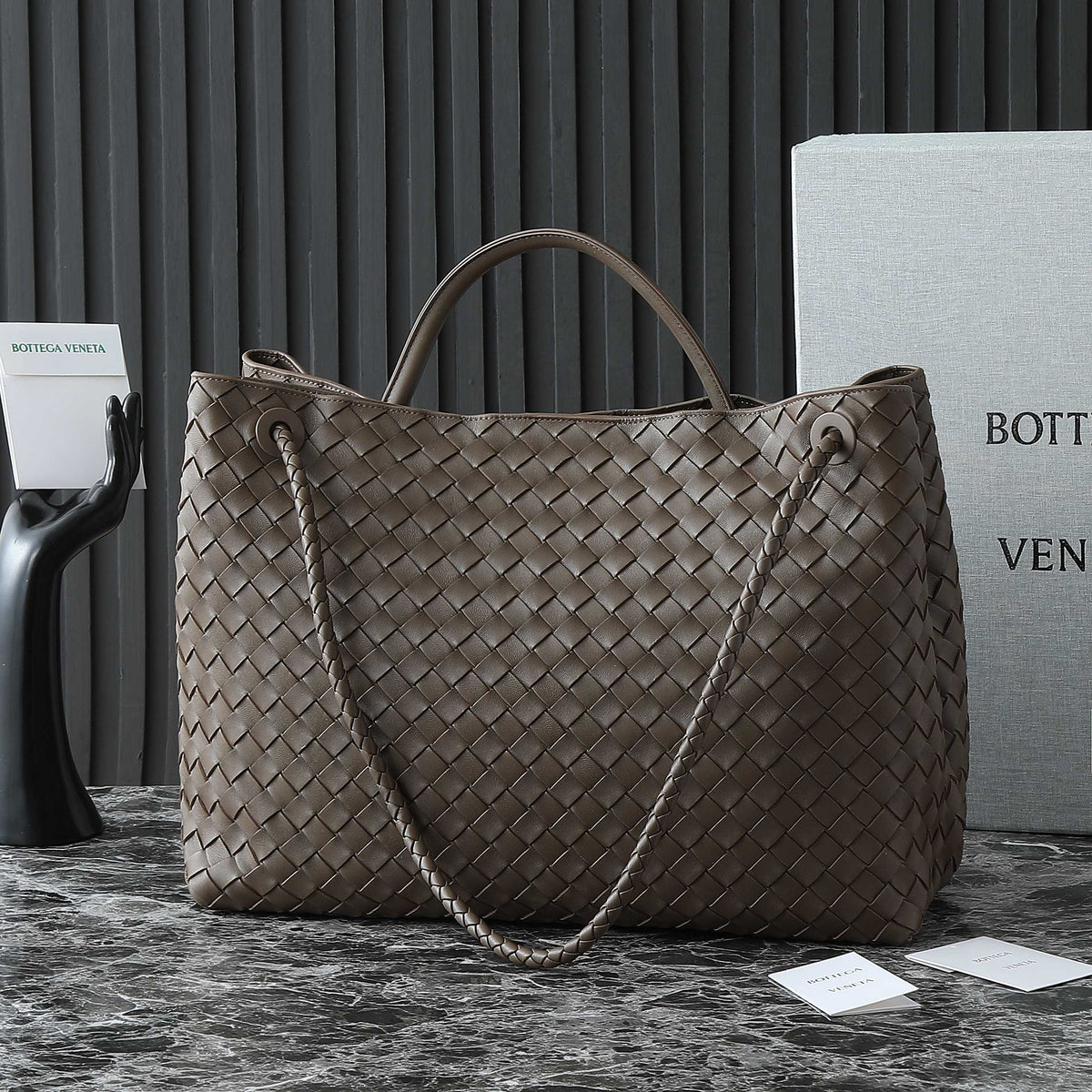 Bottega Veneta 25S Large Andiamo 42 in Dark Brown Calfskin Gold Hardware Bag