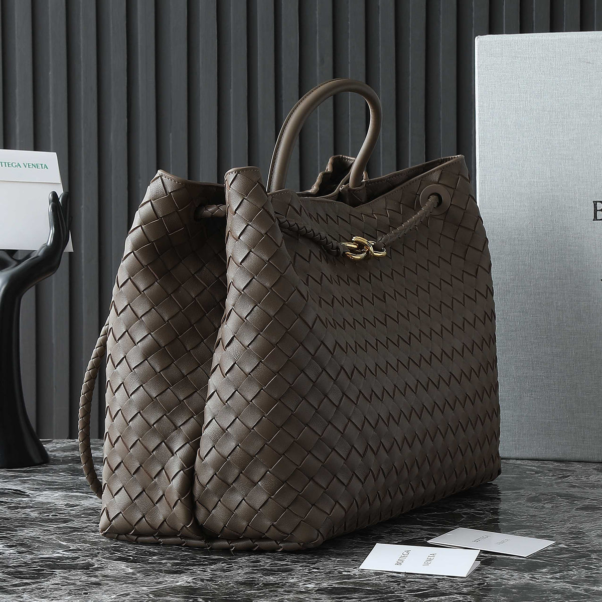 Bottega Veneta 25S Large Andiamo 42 in Dark Brown Calfskin Gold Hardware Bag