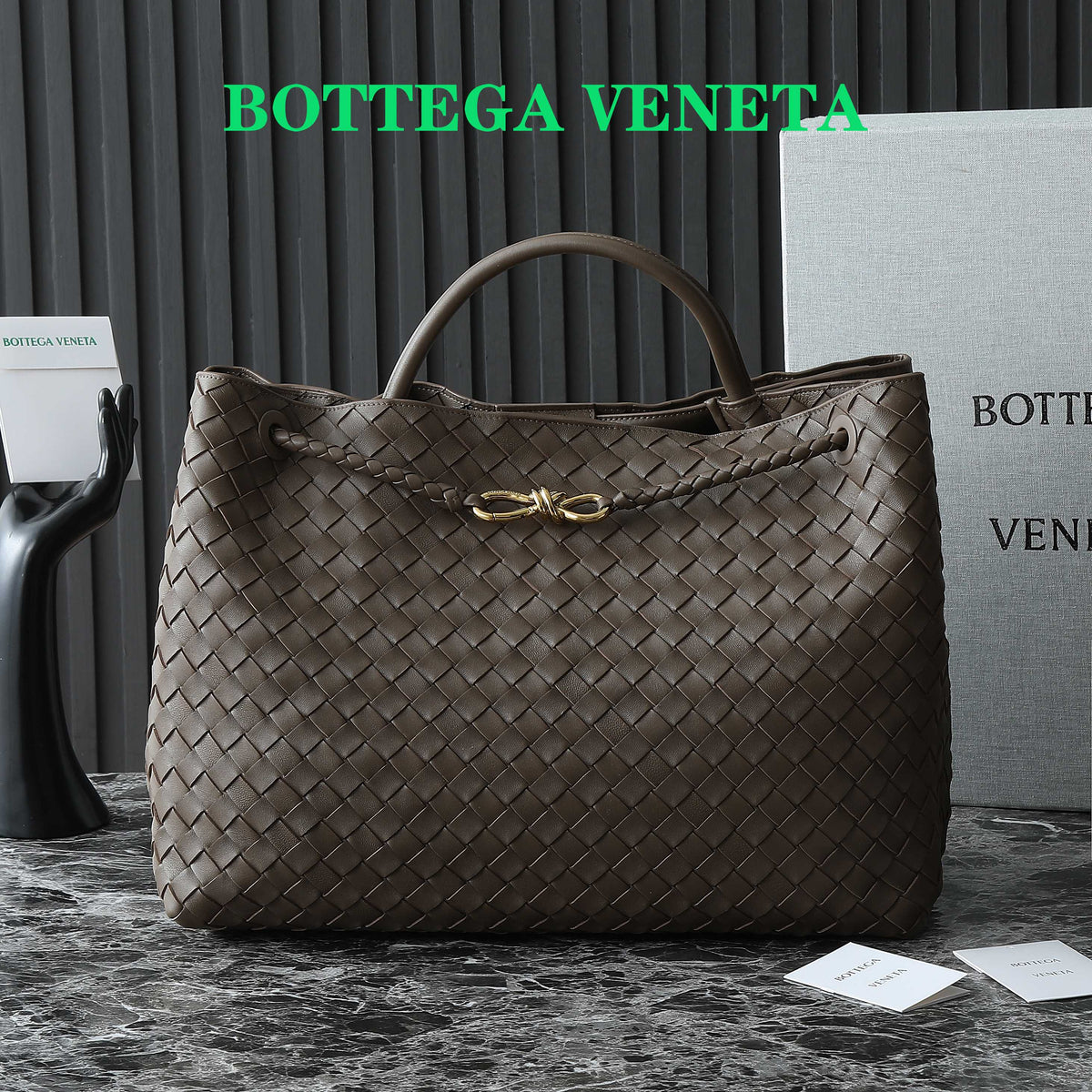 Bottega Veneta 25S Large Andiamo 42 in Dark Brown Calfskin Gold Hardware Bag