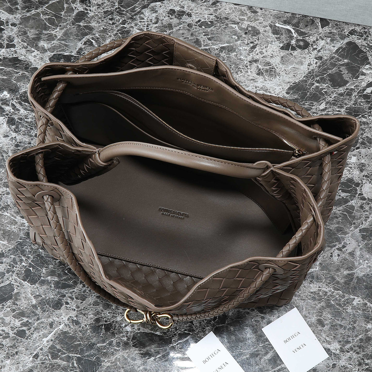 Bottega Veneta 25S Large Andiamo 42 in Dark Brown Calfskin Gold Hardware Bag