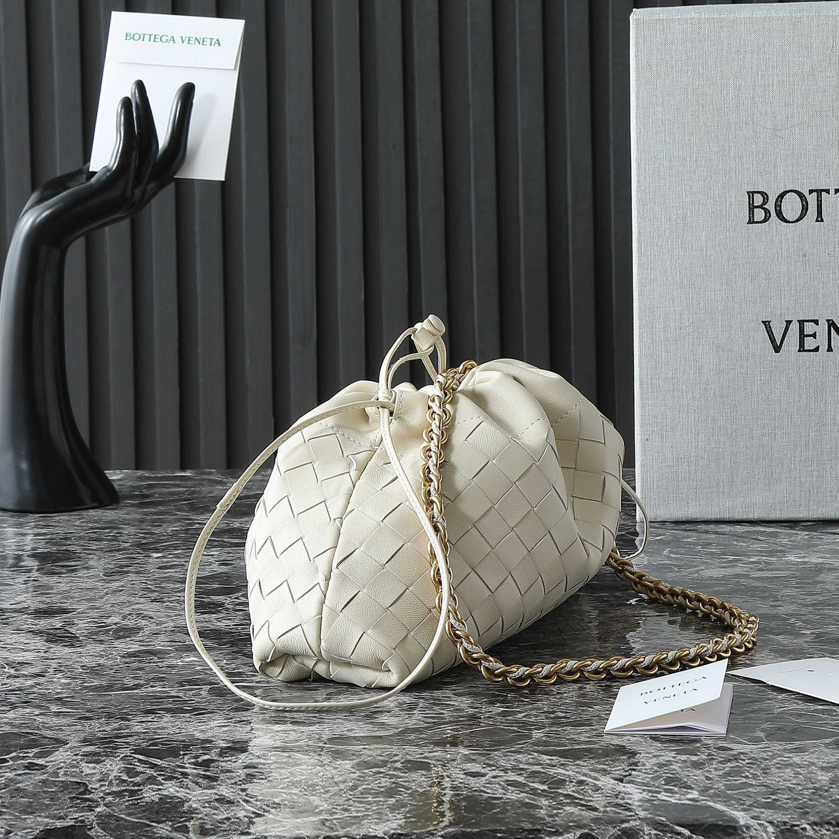Bottega Veneta 25S Dustbag Notte 33 in Ivory Calfskin Gold Hardware Bag