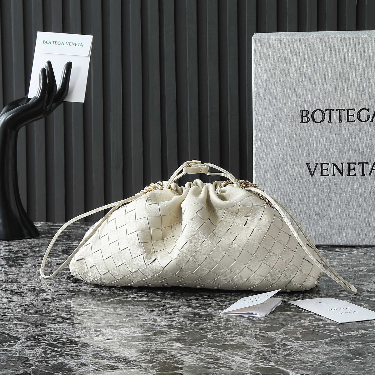 Bottega Veneta 25S Dustbag Notte 33 in Ivory Calfskin Gold Hardware Bag