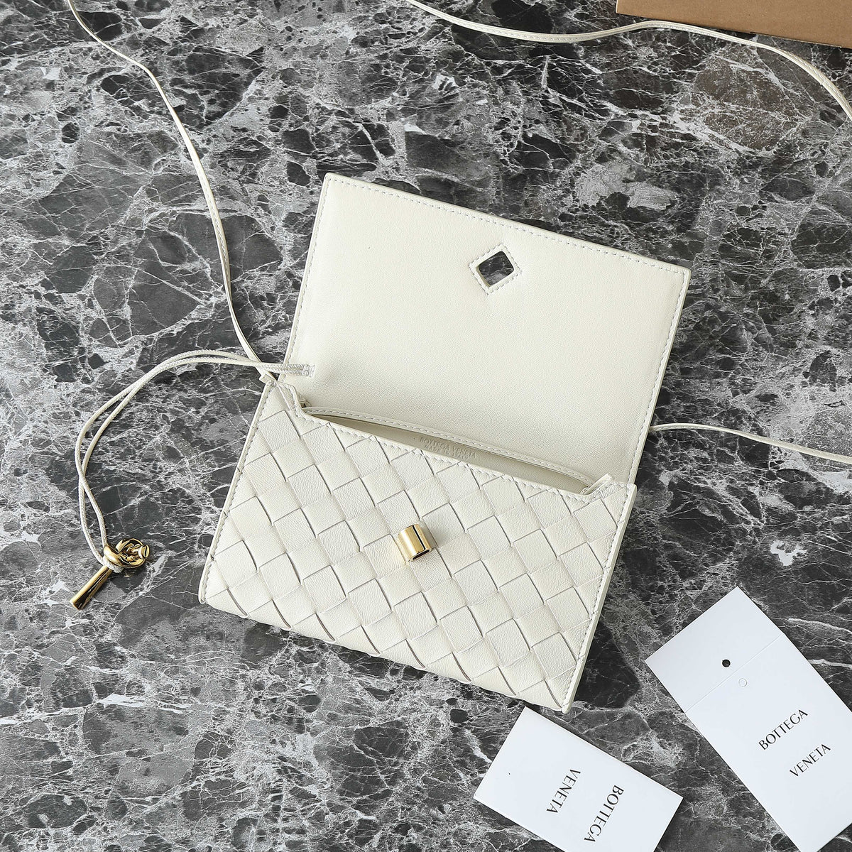 Bottega Veneta 25S Andiamo Pouch 19 in Ivory Calfskin Gold Hardware