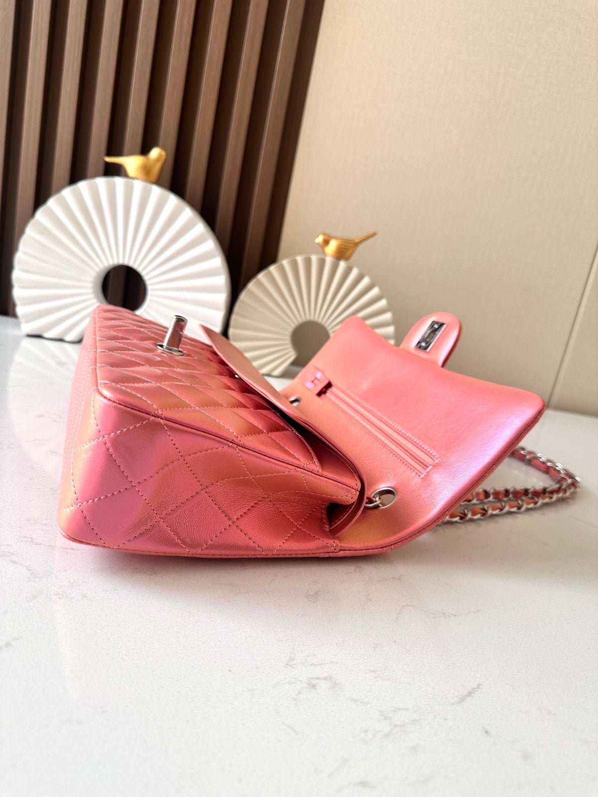 Chanel 25S Classic Flap Bag 26 in Pearl Pink Lambskin with Silver Hardware