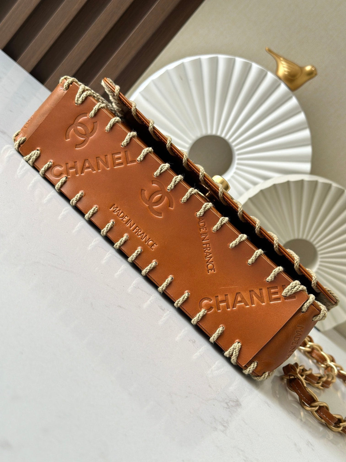 Chanel 25S Flap Bag 34 in Brown Calfskin with Gold Hardware