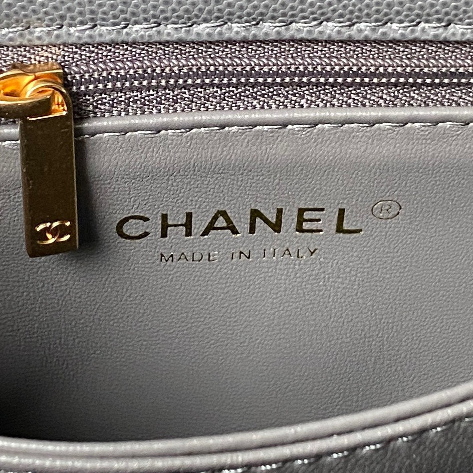 Chanel 25S Coco Handle Bag 23 in Dark Grey Caviar with Gold Hardware